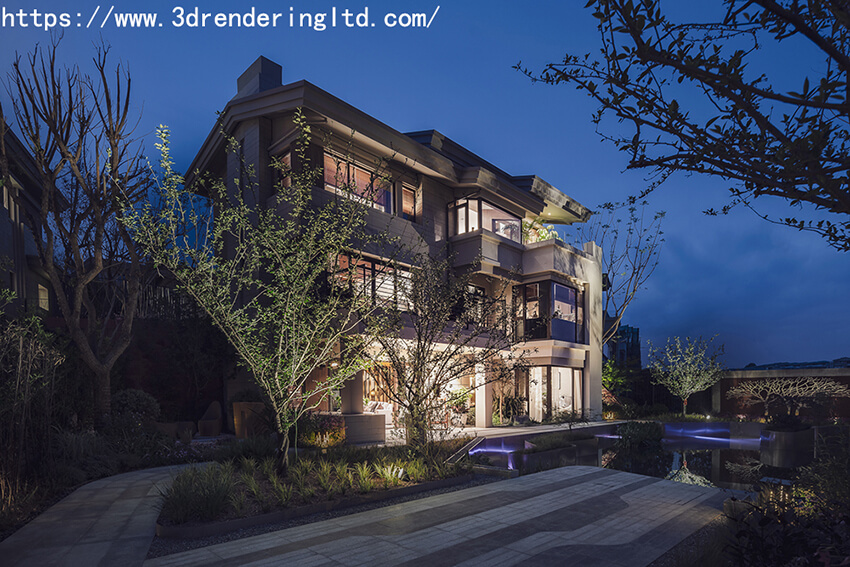 3D villa exterior rendering